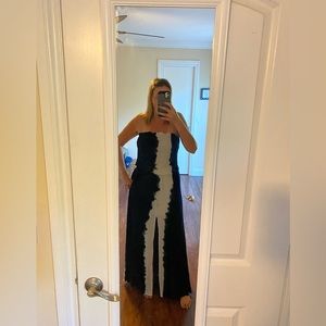 Black and white tie dyed strapless maxi dress